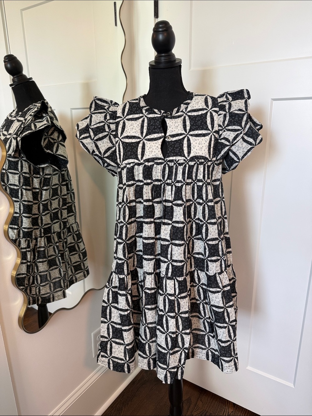 Sea Black & White Catalina Quilted Flutter Sleeve Dress